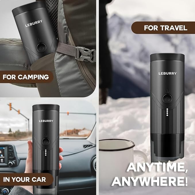 Portable Espresso Machine - Travel Espresso Maker for Both Coffee Ground &amp Capsules - Battery Powered Coffee Maker - Portable Coffee Maker for Travel Camping Home Office RV