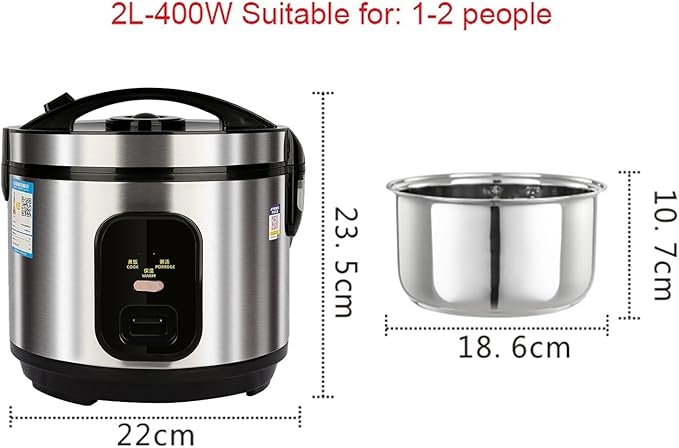 Rice Cooker (2-5L) 304 Stainless Steel Inner Pot Intelligent Insulation Make Rice &amp Steam Food &amp Vegetables 220-240V US/EU Power(2L)