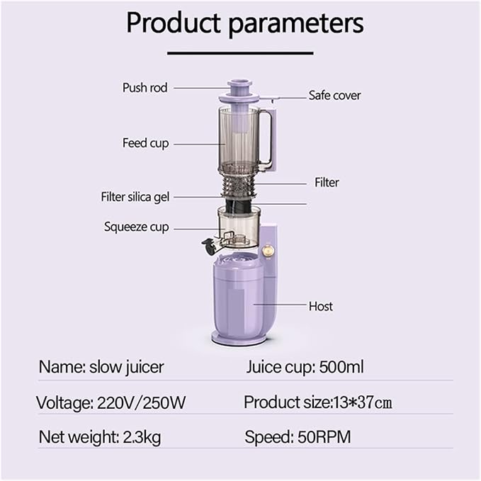 Electric Slow Juicer Fruit Vegetable Screw Cold Press Extractor Filter-Free Squeezer Citrus Juicer Portable Blender