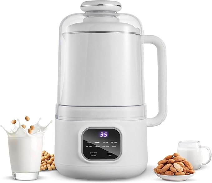 8-in-1 Nut Milk Maker 34oz Soy Milk Machine - Oat Almond Rice Milk Smoothie Juice Boil Water Self-Clean 12-Hour Delay Quiet Operation