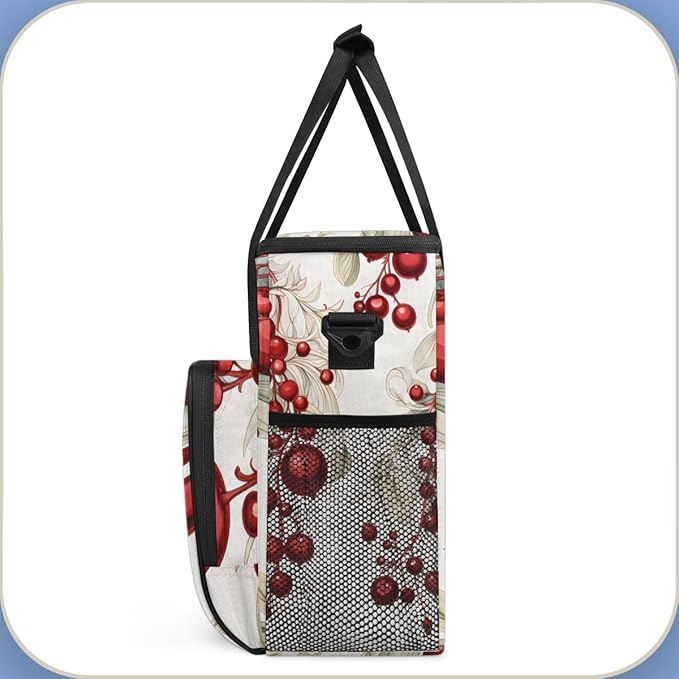 Christmas Flowers Coffee Maker Carrying Bag Modern Flowers Travel Storage Bag Compatible with K-Mini or K-Mini Plus Single Serve Coffee Brewer Carrying Case with Multiple Pockets &amp Shoulder Stra