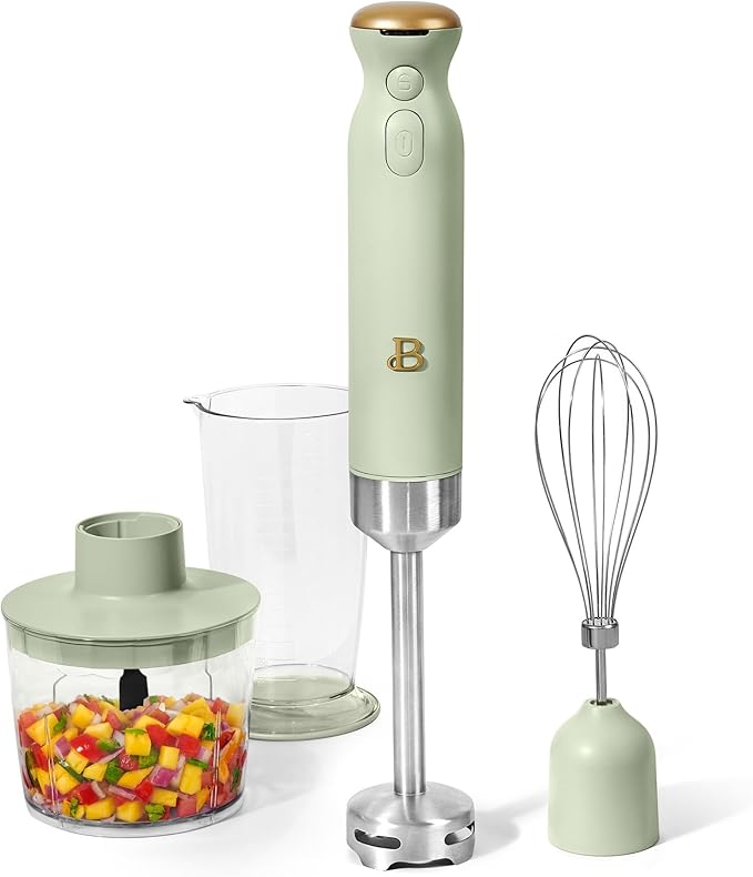 Cordless Immersion Blender 5-in-1 Set | Rechargeable Hand Blender with Chopper Whisk &amp Measuring Cup | 6 Variable Speeds | Stainless Steel Blades | BPA-Free | Stick Blender