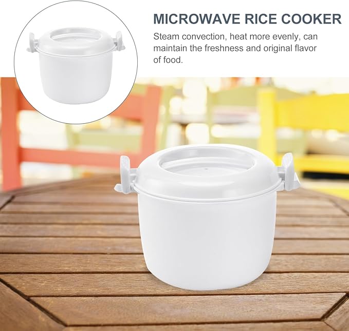 Microwave Rice Cooker 8.27X6.89X5.51In Plastic Steamer Bowl for Rice Vegetables Pasta Multifunctional Kitchen Appliance