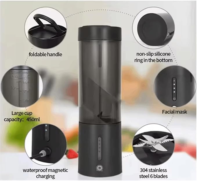 PowerJuice Pro Portable Blender - 6-Blade Turbo Juicer with IPX8 Waterproof Design Compact Travel-Ready Smoothie Maker for Home Gym &amp On-the-Go