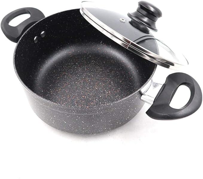 7Pcs Cookware Set Black Granite Fry Pan Souce Pot Milk Pot Glass Cover Non-Stick Induction&ampGas Cooker