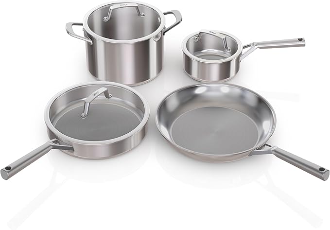 Ninja EverClad Stainless Steel Cookware 7 Piece Pots &amp Pans Set Cookware Set All Stovetops &amp Induction Oven Safe to 600°F Tri-Ply Commercial-Grade C99007