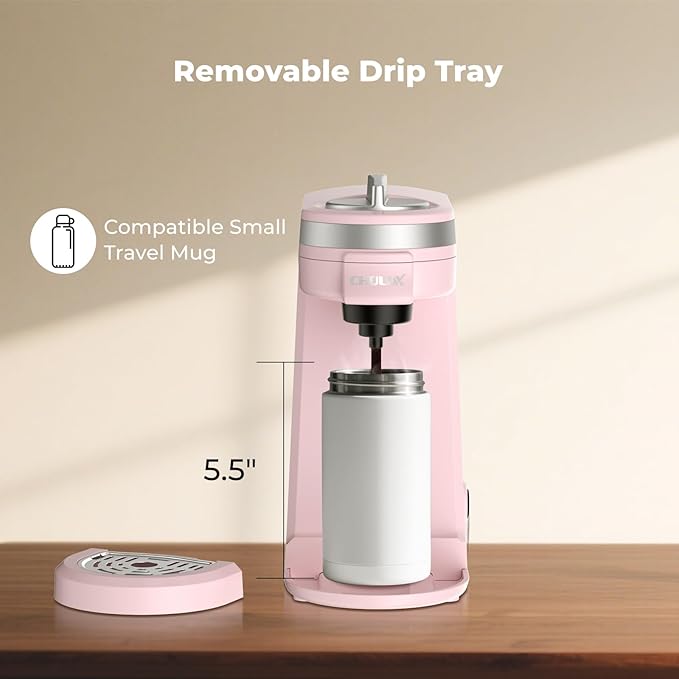CHULUX Mini Coffee Maker for K Capsule Single Serve Coffee Maker for One Cup Americano Lightweight Pod Coffee Machine Dusty Rose