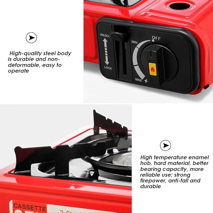 Outdoor Portable Cassette Gas Stove Windproof Camping Hiking Induction Cooker(Black) Cookware Set Cookware Picnic Boiler Cookware (Color : Red)