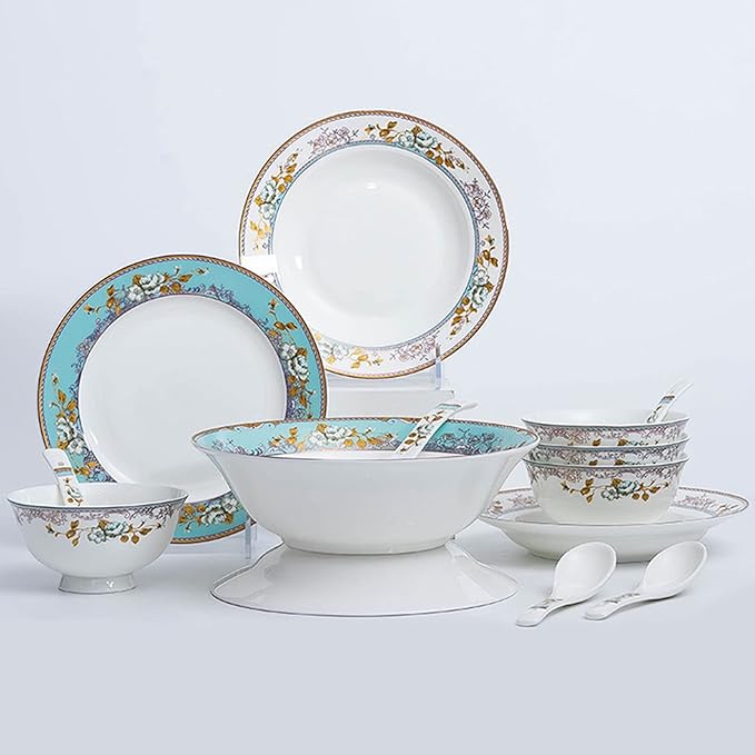 18 Piece Bone China Dinnerware Set for 4 People Handmade Flower Ceramics Dinner Sets Plates and Bowls Sets for 4 Gift for Porcelain Tableware Set Oven Microwave &amp