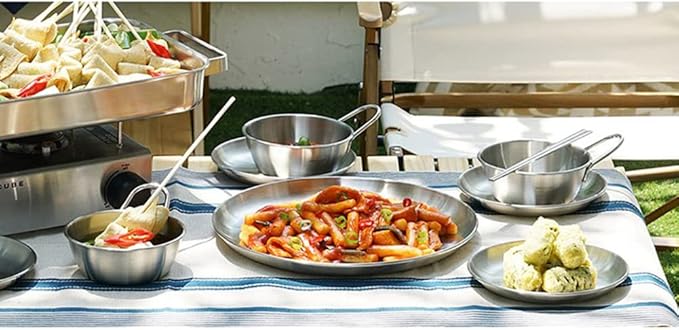 Outdoor Camping Dinnerware SetStainless Steel Plates and Bowls Camping Set 10PStainless 304 for Camping Hiking Beach Outdoor Use