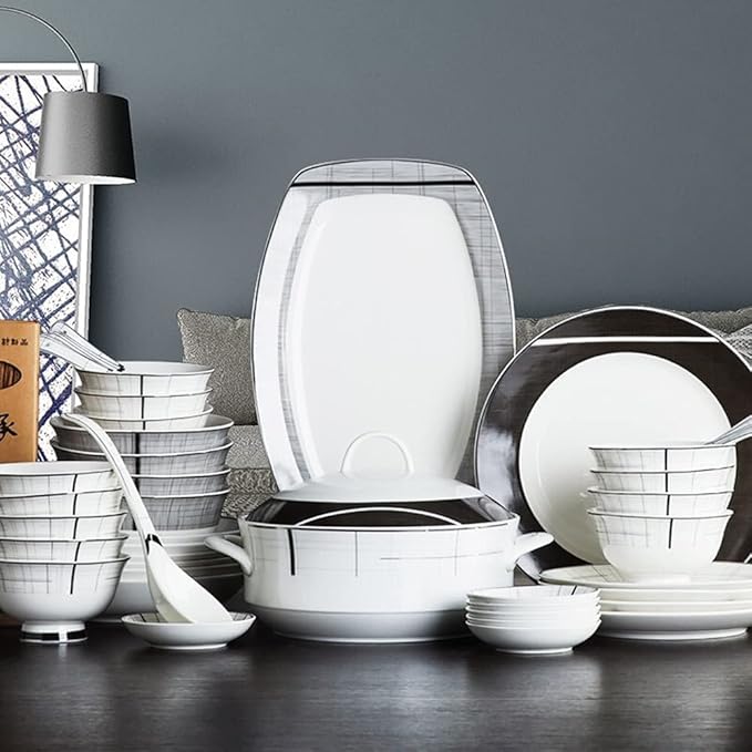 60 Piece Porcelain Dinnerware Set For 10 People Northern European Style Plate And Bowl Collection Plate Set