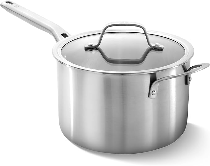 Calphalon Brushed 3-Ply Stainless Steel Cookware Set w/Turbo Heat Tech 4.5Qt Sauce Pan with Lid Induction Oven Safe 450F Brushed Satinless Silver