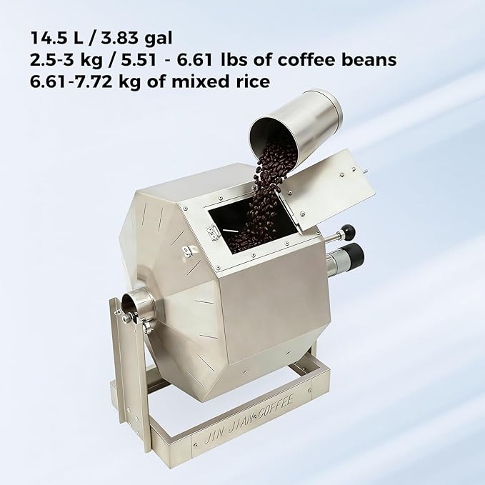 Coffee Bean Roaster Electric Coffee Roaster coffee Bean Baker Peanut Roasters Gas Burner Drum Type Stainless Steel for Home and Commercial Use14.5L/3.83gal