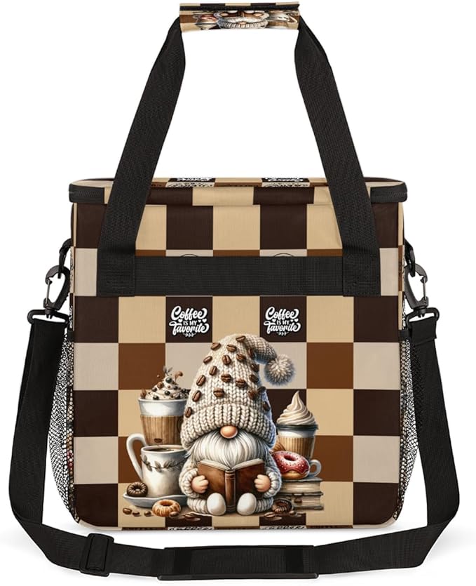 cfpolar Gnome Coffee Brown Coffee Maker Carrying Bag Coffees Machine Travel Storage Bag Compatible with K-Mini or K-Mini Plus Portable Single Serve Coffees Brewer Case with Pockets for K-Cup Pods