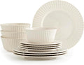 Tabletops Gallery Richmond 12-Piece Reactive Glaze Stoneware Dinnerware Set of Kitchen Dishes Dinner Plates Cereal Bowls Service for 4 White