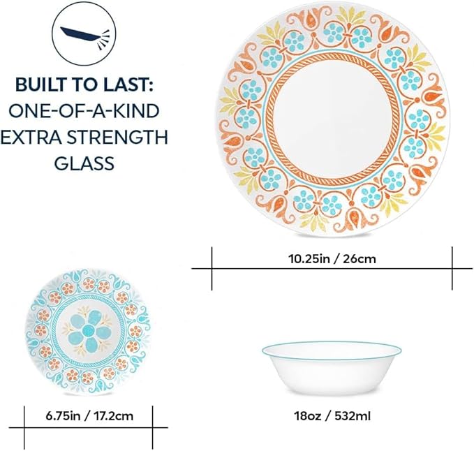 Corelle Terracotta Dreams Dinnerware Set for 6 18 Pieces Dinner Plates Appetizer Plates and 18 Oz Bowls Dishwasher Microwave and Freezer Safe Proudly Made in the USA