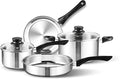 6-Piece Stainless Steel Cookware Set with Glass Lids Stay-Cool Handles | Fry Pan Saucepan Sauce Pots | Compatible with Induction Electric Gas Stovetops | PFOA-Free Dishwasher Safe