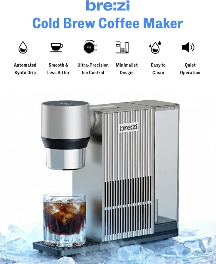Brezi Cold Brew Coffee Maker Fresh Cold Brew in Minutes Low-Acid Smooth Flavor Premium Aluminum Design1L Capacity Easy Usecoffee machineAutomatic Precision Brewing for Home &amp Office (black)