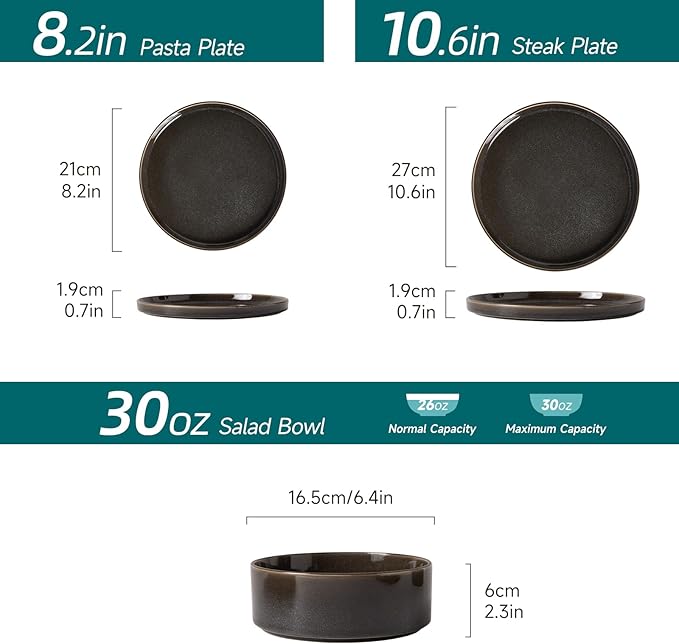 Stoneware Dinnerware Sets Plates and Bowls Set for 4 12-Piece Modern Stoneware Dinnerware – Chip Resistant Non-Toxic Dishwasher and Microwave Safe TablewareGlossy Black