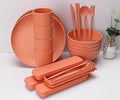 Wheat Straw Bowls Cups And Plates 32-Piece Cutlery Set Wheat Straw Dinnerware Sets 32 Piece Unbreakable Wheat Straw Dinnerware Sets Reusable Wheat Straw Plates And Bowls Sets (Orange)