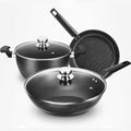 Non-Stick Cookware Set with Inductionwith Tempered Glass Cover Comfortable HandleSuitable Cooker 3 Pieces - Black