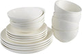 Euro Ceramica Fez Collection Stoneware Durable White 16-Piece Double Bowl Dinnerware Set Teardrop Mandala design Service for 4 with two sizes bowls assorted