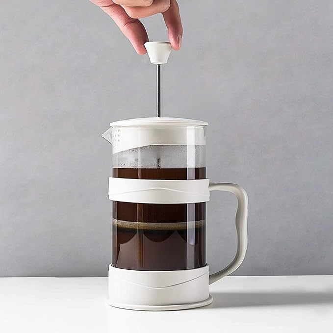 French Press Coffee Maker 12 Oz White Presses Tea Makers with Borosilicate Glass Cold and Hot Brew