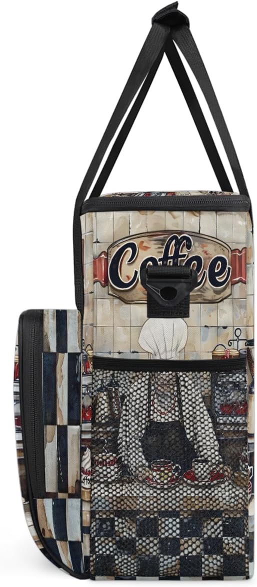 Coffee Chef Pattern Coffee Maker Carring Bag Travel Carrying Storage Tote Bag Compatible with Keurig K-Mini or K-Mini Plus Portable Single Serve Coffees Brewer Case with Pockets for K-cup Pods