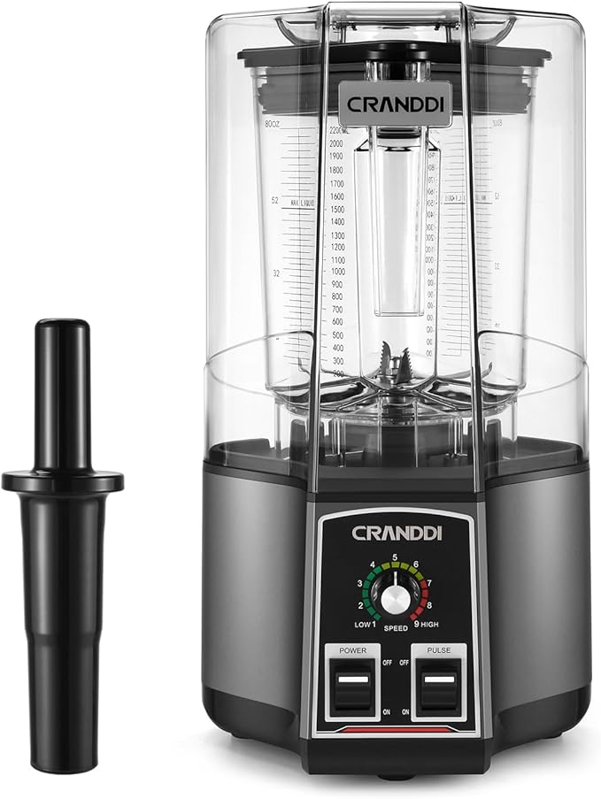 CRANDDI Commercial Blender for Crushing Ice Chopping Grinding Blending 1500W 80oz Blender with Tamper and Removable Soundproof Cover K85 (Grey)