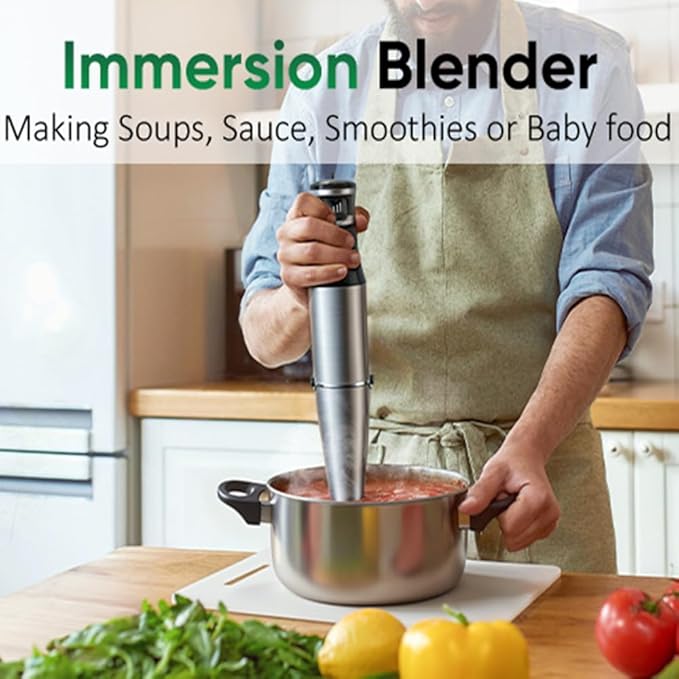 1000W Handheld Immersion Blender Set - 5 in 1 Stick Blender with Chopper Whisk Beaker Frother - Anti-Scratch Non-BPA Hand Blender Kit for Versatile Cooking