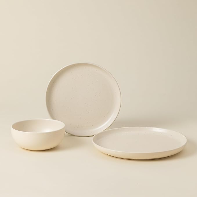 Casafina Ceramic Stoneware 3-Piece Place Setting Service for 1 Pacifica Collection Vanilla | Microwave &amp Dishwasher Safe Dinnerware Set | Food Safe Glazing | Restaurant Quality Tableware