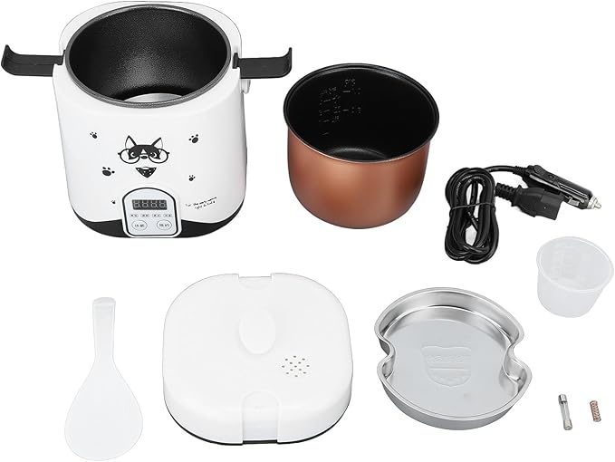 Rice Cooker 1.2L Small Rice Cooker with Non Stick Inner Pot Steaming Plate Rice Spoon 24H Reservation And Temperature Control for Car Camping Travel