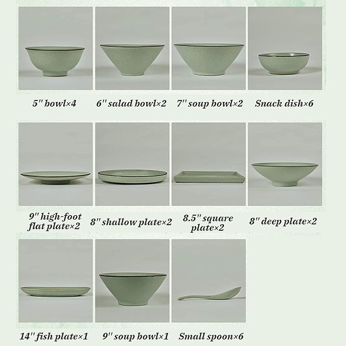 Ceramics Dinner Set 30 Pieces Vintage Stoneware Dinnerware Sets | Porcelain Steak Plate and Cereals Bowls Microwave Safe
