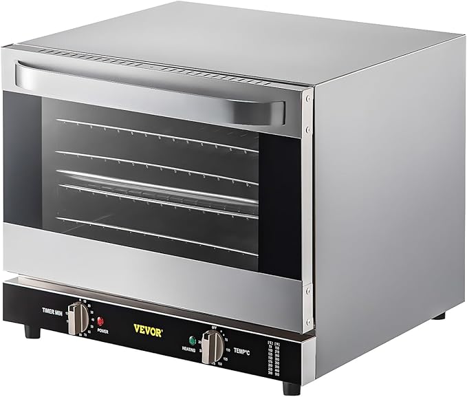 VEVOR Commercial Convection Oven 66L/60Qt Half-Size Conventional Oven Countertop 1800W 4-Tier Toaster w/Front Glass Door w/Trays Wire Racks Clip Gloves 120V