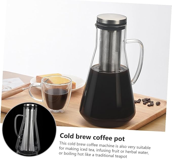 Large Capacity 1600ml Cold Brew Coffee Maker with Borosilicate Glass and Stainless Steel Filter Iced Coffee Pot for Home Brewing Sturdy with Measurement Scale