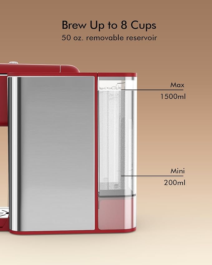 SIFENE KC101 3-in-1 Single Serve Coffee Maker Compact &amp Portable Compatible with K-Cup Pods Only Ground Coffee &amp Tea Fast Brew in 60 Seconds 50oz Removable Reservoir Easy to Clean Red