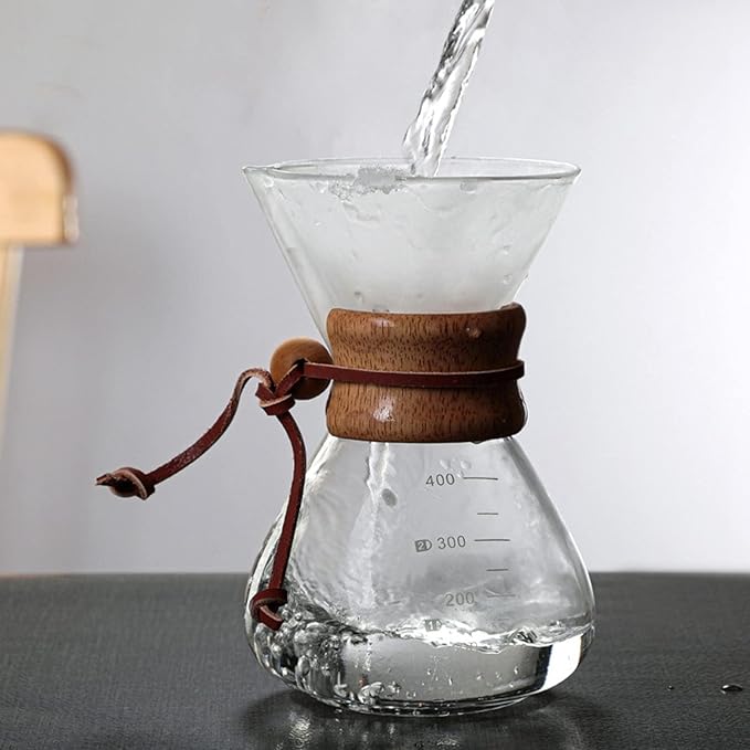 Coffee BrewerPour Over Coffee Maker 400ml Double Filter Wooden Sleeve Coffee Brewer Filter Suitable for Home Cafe Parties