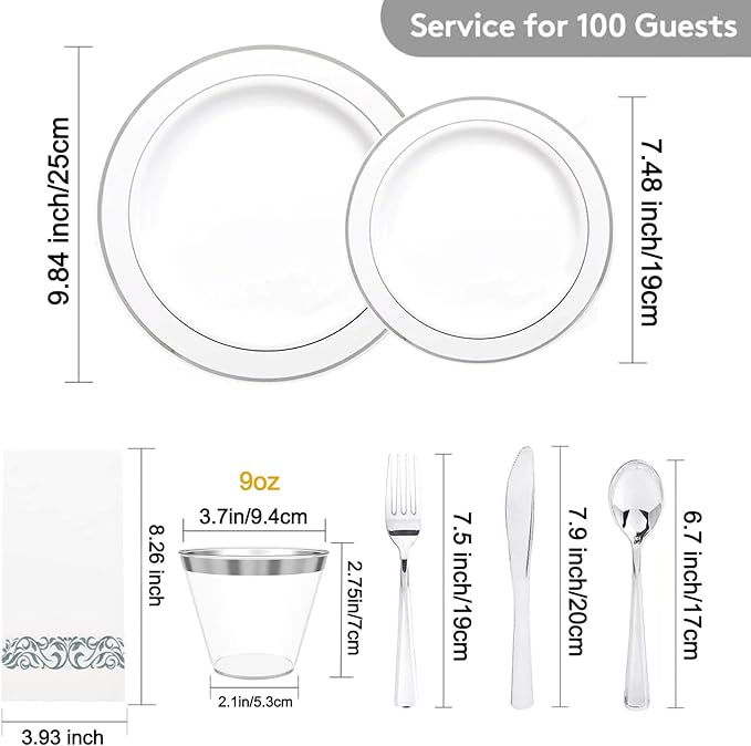 700 Piece Dinnerware Set for Wedding &amp Party100 Guest RimPlastic Plates100 Plastic Silverware100 Cups100 Linen Like Napkins (Rose Glod) lkj