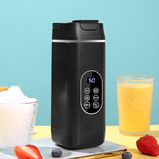 Portable Blender USB Rechargeable 12 Blades Digital Display Smoothie Maker Personal Juice Blender with 420ML Cup for Home Office Travel (Black)