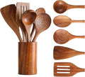 6 PCS Wooden Cooking Utensils Set Wooden Spoons for Cooking with Utensils Holder Comfort Grip Ideal for Nonstick Cookware