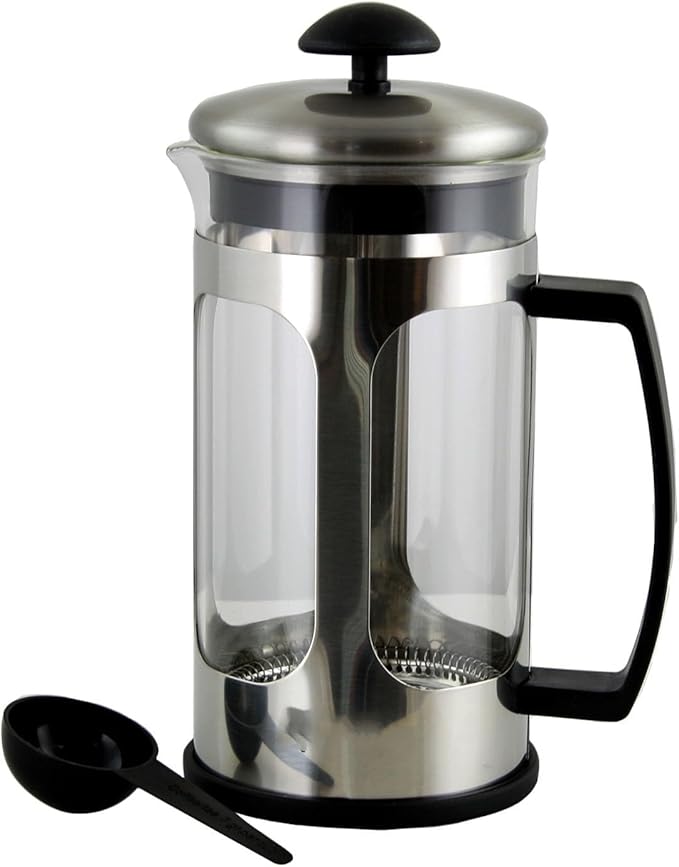 Daily Brew 1.2 Quart French Press Coffee Maker – Stainless Steel Frame Glass Carafe Easy Clean Brews 38 oz Rich Coffee