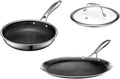 HexClad Hybrid Nonstick 3-Piece Cookware Set 8 Pan 8 Lid and 12 Griddle Stay-Cool Handles Dishwasher and Oven-Safe Induction Ready Compatible with All Cooktops