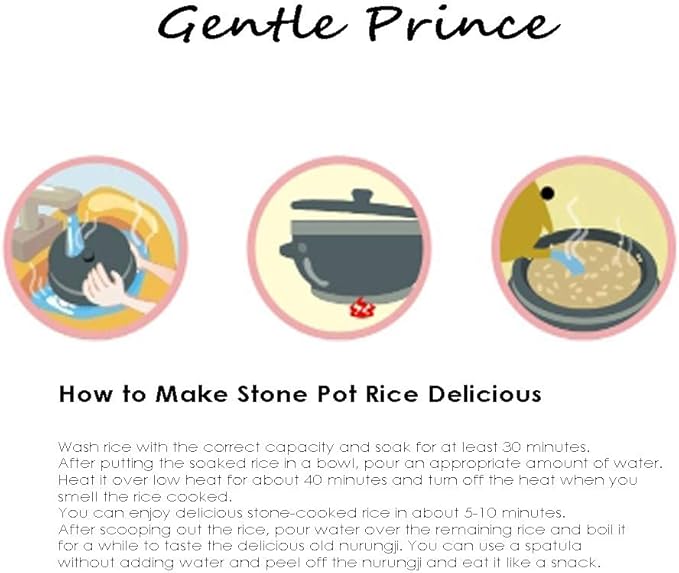 Gentle Prince Non-stic Traditional Stone Rice Cooker Cauldron Multi Cooker 18cm NurungjiCrust of Overcooked Scorched Rice Korea for 2~3 people 7.1inch x 7.1inchx 3.5 inch