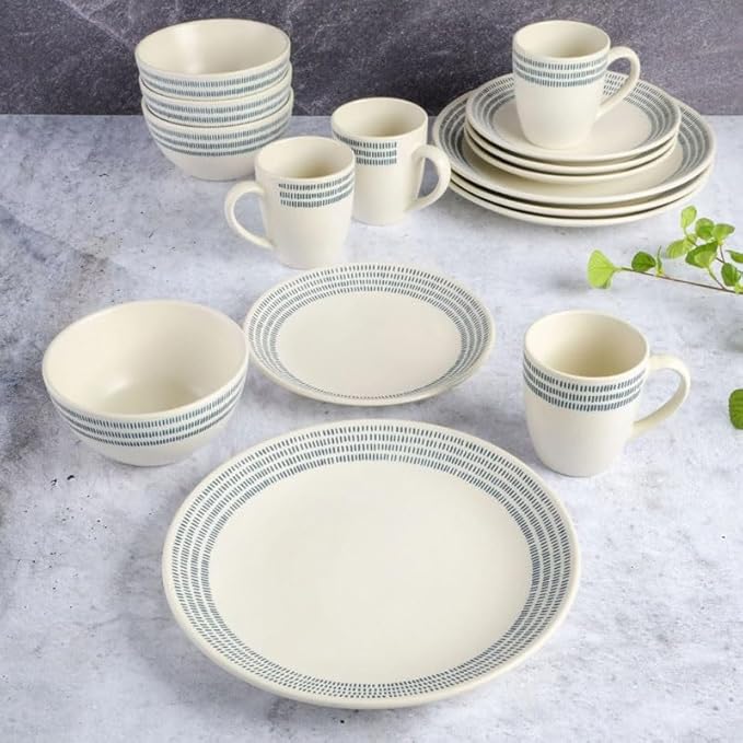 16-Piece Striped Rim Stoneware Dinnerware Set Plate Ceramic Dishes Tableware of Plates Dinner Sets