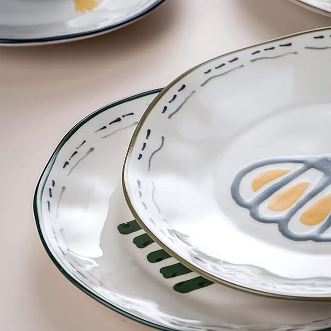 Ceramics Dinner Sets 20 Pieces Hand Drawn Vegetable Pattern Porcelain Dinnerware Set | Mug Cereal Bowl and Steak Plate for Special Restaurant