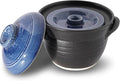 Banko-ware Donabe Japanese Earthenware Rice Pot with Double-Lid Technology – Elegant Jet-Black &amp Blue Design – Ensures Fluffy Rice Every Time – Includes English Manual – Made in Japan (1-2 per)
