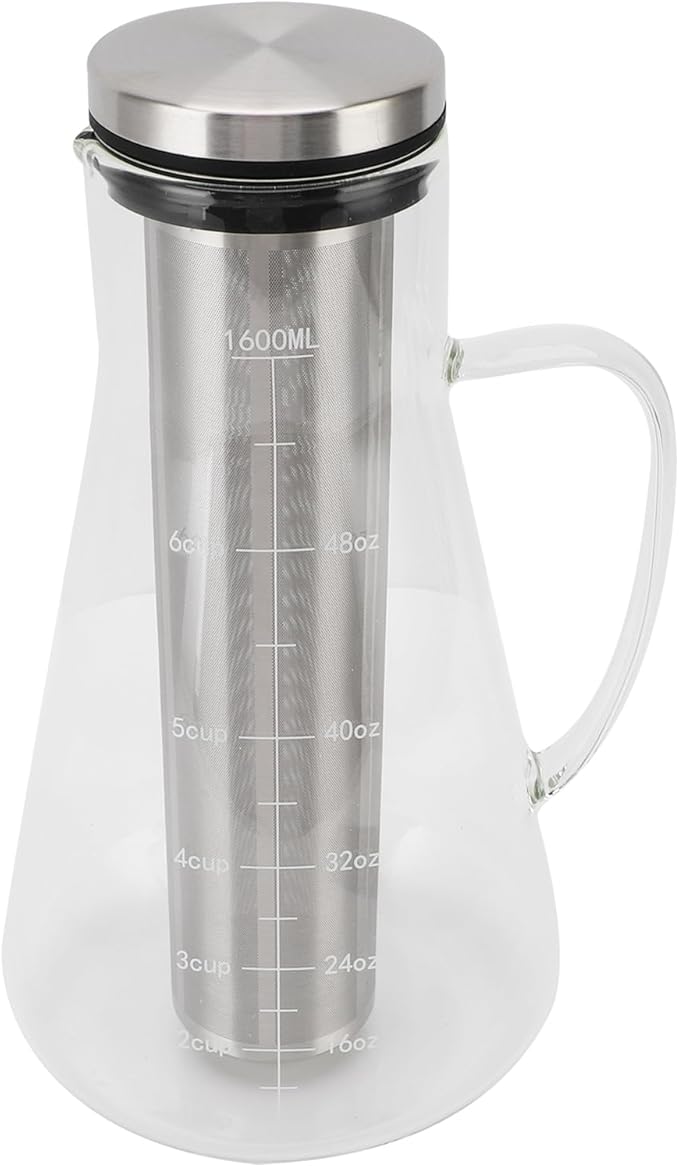 ZJchao Cold Brew Coffee Maker with Scale 1600ML Premium Stainless Steel Filter Temperature Proof Ergonomic Handle Glass Iced Coffee Brewer for Home Office