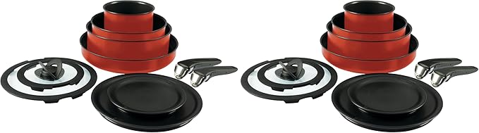 T-fal Ingenio Nonstick Cookware Set Induction Oven Broiler Safe 500F Cookware Pots and Pans RV Camping Oven Broil Dishwasher Safe Detachable Handle Red (Pack of 20)