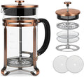 French Press Coffee Maker 34Oz Coffee Press with 304 Stainless Steel 4 Filters Borosilicate Glass Heat Resistant Carafe 100% BPA-Free Teapot &amp Coffee Press Copper Finish