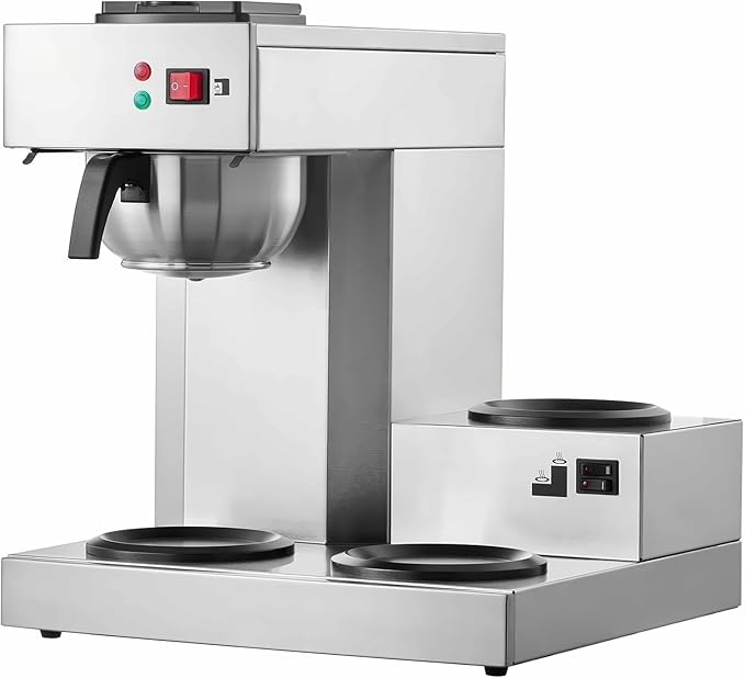 12 Cup Drip Coffee Maker with 3 Carafes &amp Warmers - Commercial Coffee Brewer for Office Restaurant Home - Stainless Steel